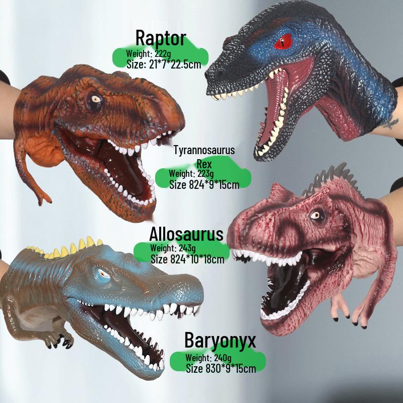 Children's Soft Rubber Dinosaur Hand Puppet - Triceratops & T-Rex Interactive Toy
