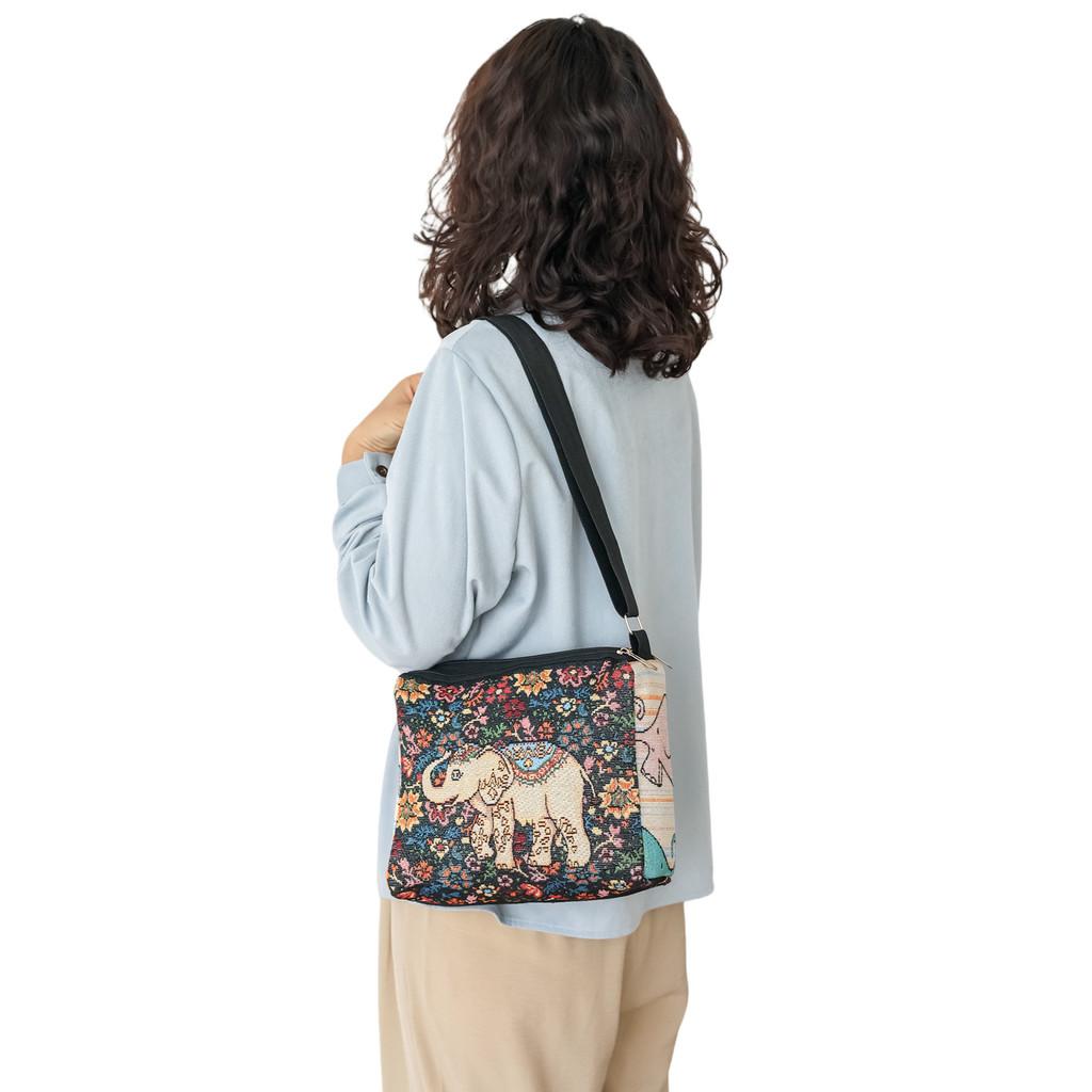 Chinese Style Doublesided Embroidered Flower Canvas Crossbody Bag For Casual Outings