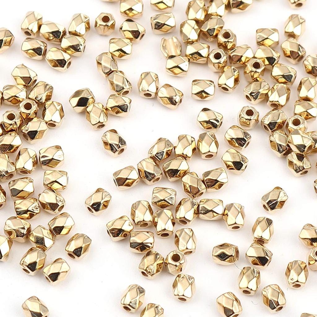 300 Stück KC vergoldete Kunststoffperlen in Fassform, 4 mm, Diamantschliff, Fass, Bastelzubehör, Schmuckzubehör, Teile, Huey Handicraft Materials