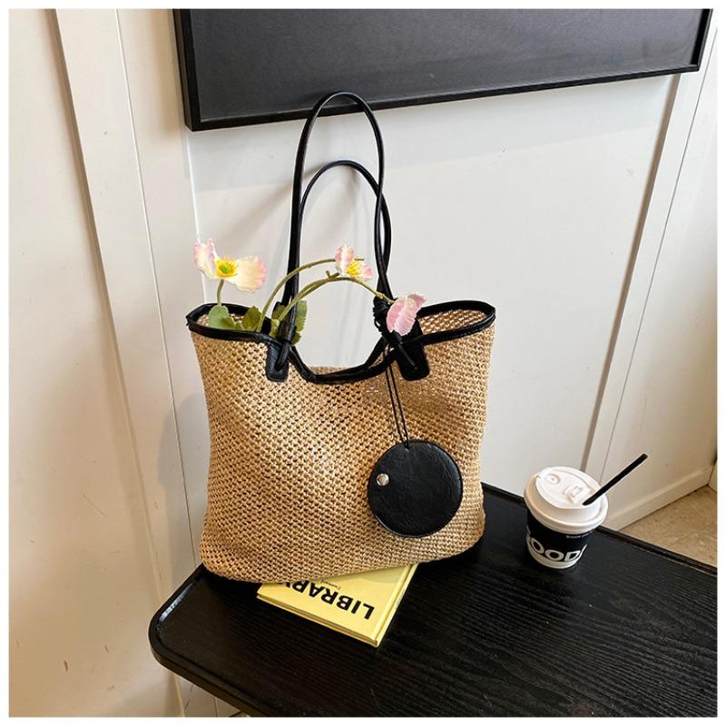 

New large-capacity woven tote bag summer Sen Moe commuter armpit bag niche design shoulder bag чорний