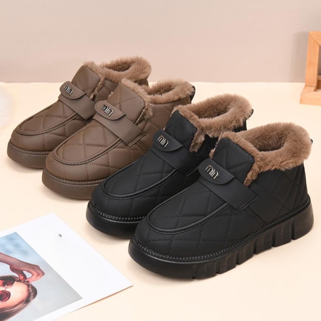 Winter Fleece Wool Fashionable Cotton Shoes, Comfortable Thick Soled Snow Boots for Women, Autumn Warm and Cold Resistant Cotton Boots