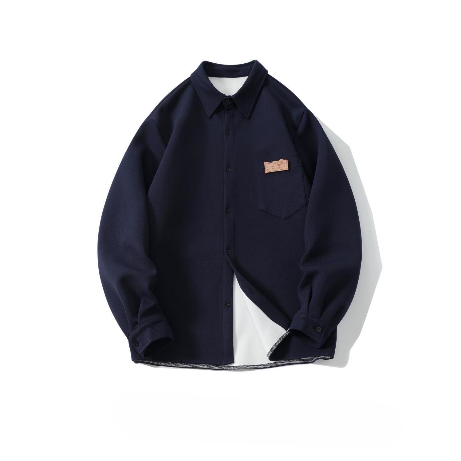 

Осенне-зимняя японская мужская рубашка большого размера с длинными рукавами, свободная простая повседневная однотонная мужская рубашка 5XL тёмно-синий