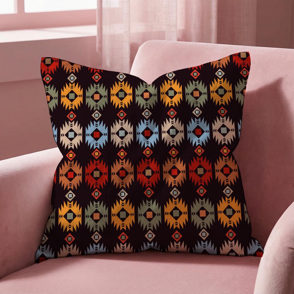 Native Fabric Pattern Cushion Cover Multi-Scene Pillow Cover for Home & Car - Reversible, Soft & Durable for Daily Use