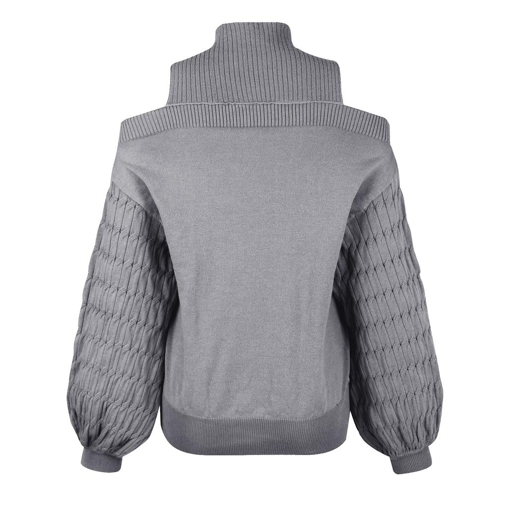 Ladies  And Winter Fashion Off Shoulder Turtleneck Warm Solid Color Long Sleeve Sweater