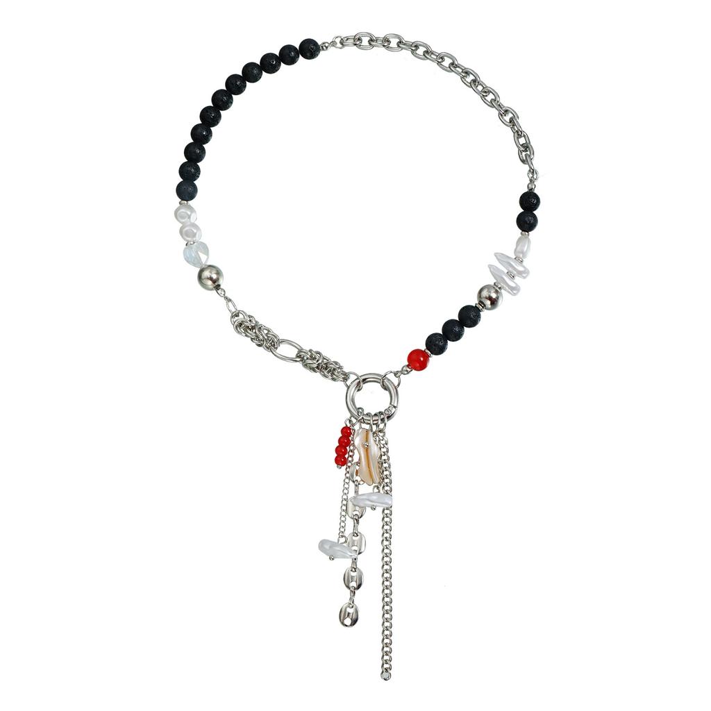 Trend splicing wind necklace colorful multi-element shell volcanic stone imitation pearl versatile necklace