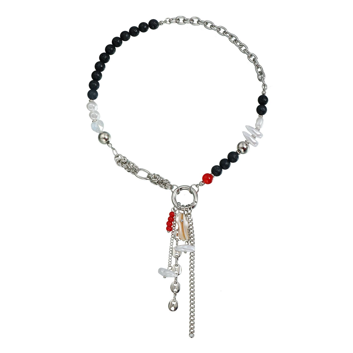 Trend splicing wind necklace colorful multi-element shell volcanic stone imitation pearl versatile necklace
