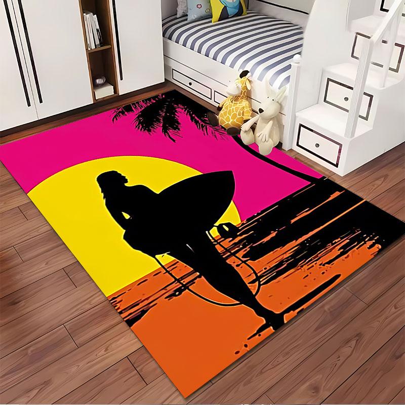 Surfer Silhouette Sunset Scene suitable as a non-slip mat for the living room or bedroom sofa