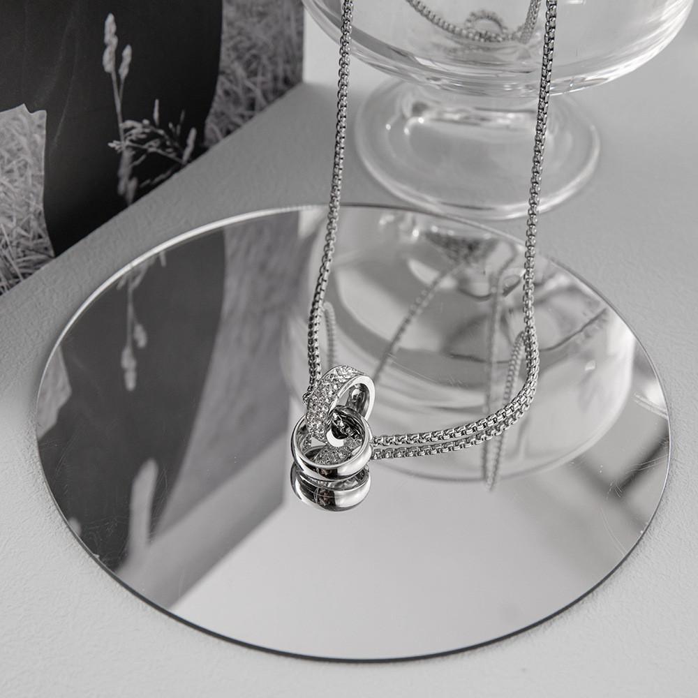 Titanium Steel Geometric Pendant Necklace With Rhinestones For Couples And Adults