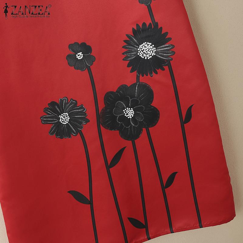 ZANZEA Women Casual Summer Round Neck Short Sleeve Print Dress