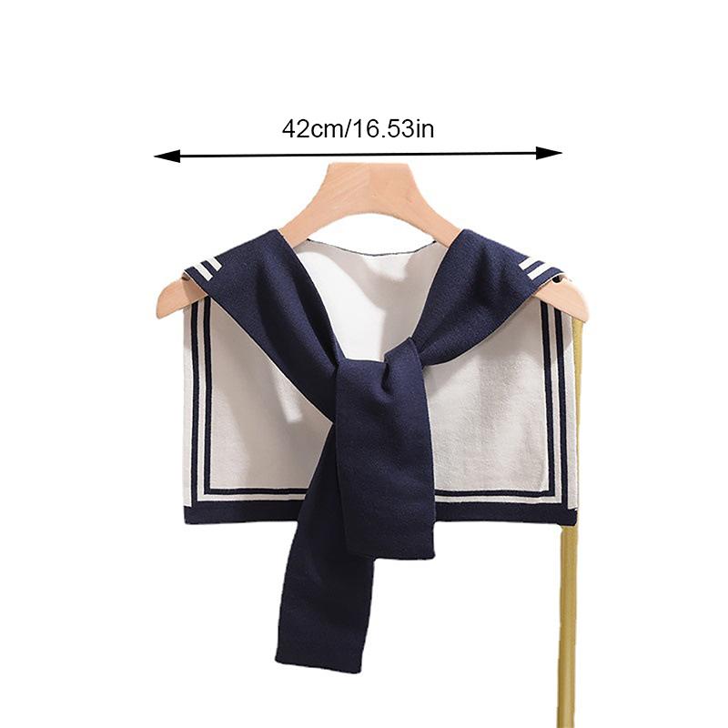 Korean College Navy Stripe Wool Knit Shoulder Cape Knotted Warm Shawl Summer Air Conditioned Room Protect Neck Woman'S Scarf