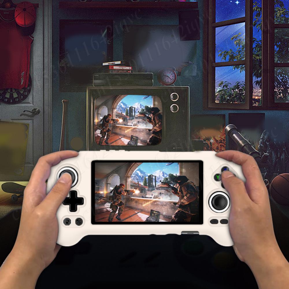 For Anbernic RG556 Retro Game Console Silicone Case Protective Cover Shockproof Soft Case Cover + Tempered Film +Storage Ba