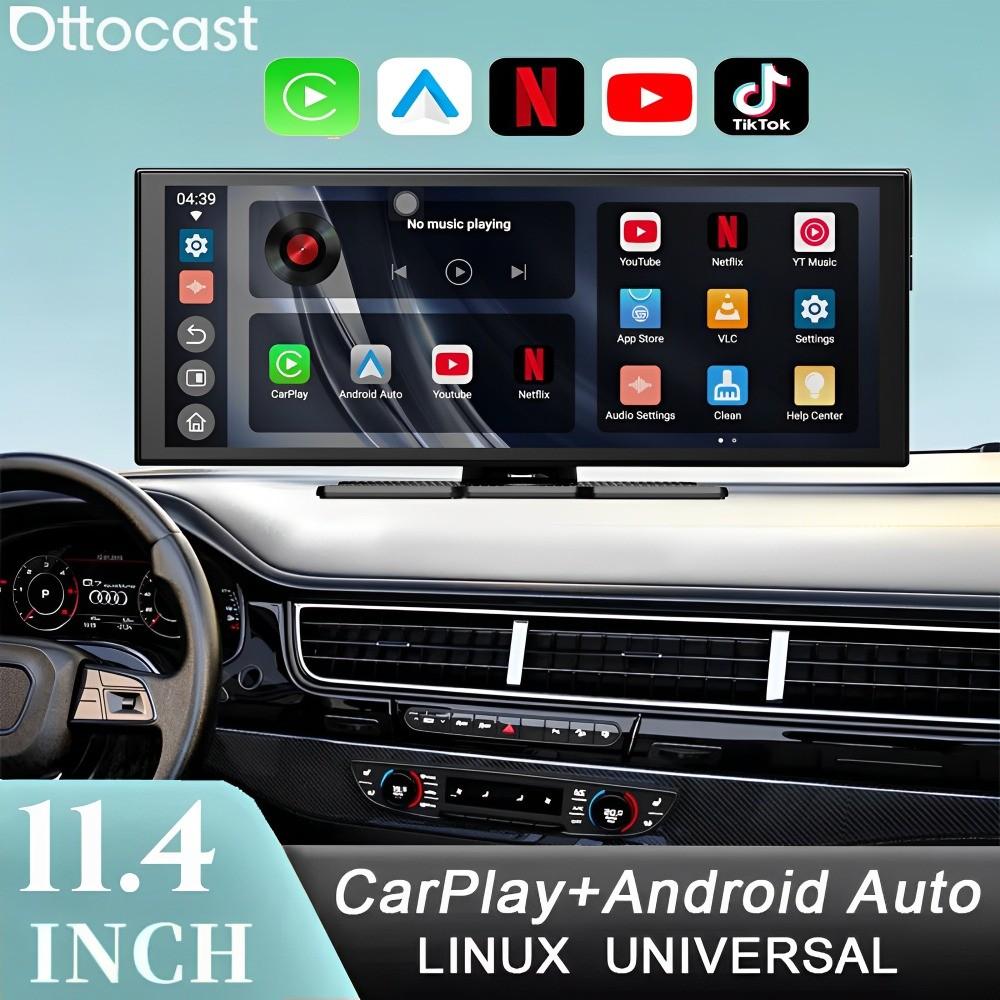 Ottocast 11,4-дюймовый универсальный беспроводной экран Carplay Android Auto Автомобильный радиоприемник Мультимедийный видеоэкран для Youtube Netflix Tiktok