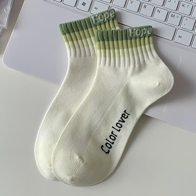 Boat Socks for Women Spring and Summer, Thin Short Cotton Socks, Color-blocking Mesh Socks, Women's Sweat-absorbing Boneless Socks