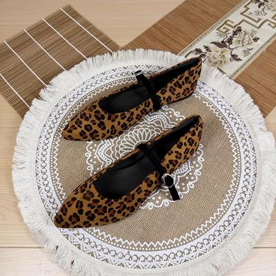 Fashion Flat Shoes for Women 2025 Spring and Autumn New Leopard Print Pointed French Retro Mary Jane Flat Plus Size Women's Shoes