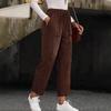 New Fall Women's Clothing Solid Elastic Waist Corduroy Pants Women Straight Leg Casual