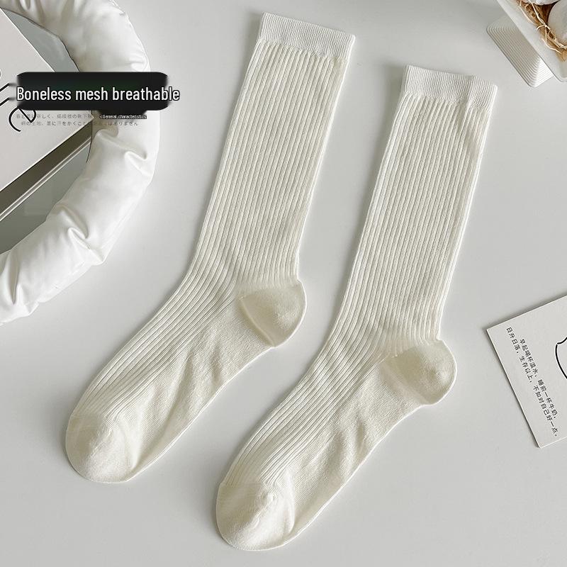 

Women s Slimming Gray Mid-Calf Slouch Socks with Vertical Stripes – Lightweight, Versatile Japanese Style for Summer One Size