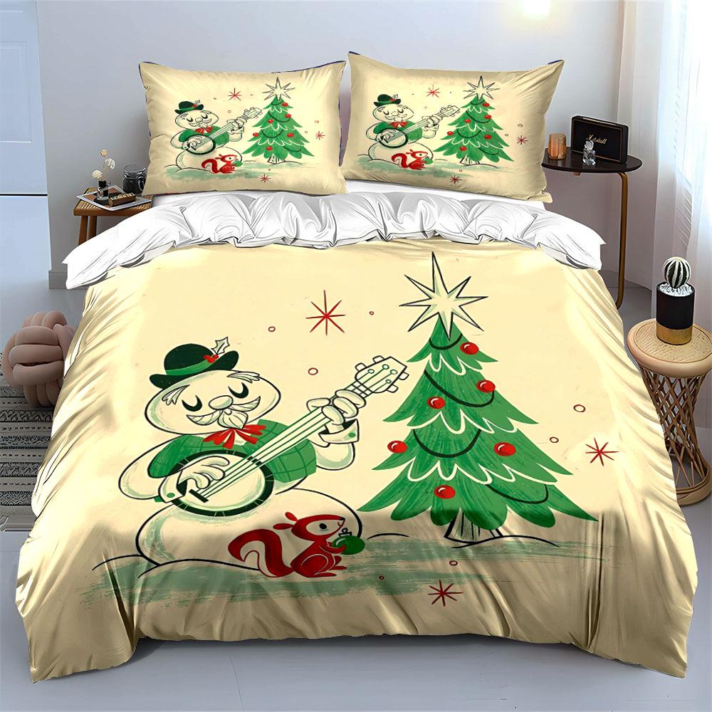 Snowman Playing Banjo Scene Bedding Duvet Cover Set Duvet Cover Pillowcases (1*Duvet Cover 2*Pillowcases, without duvet insert)