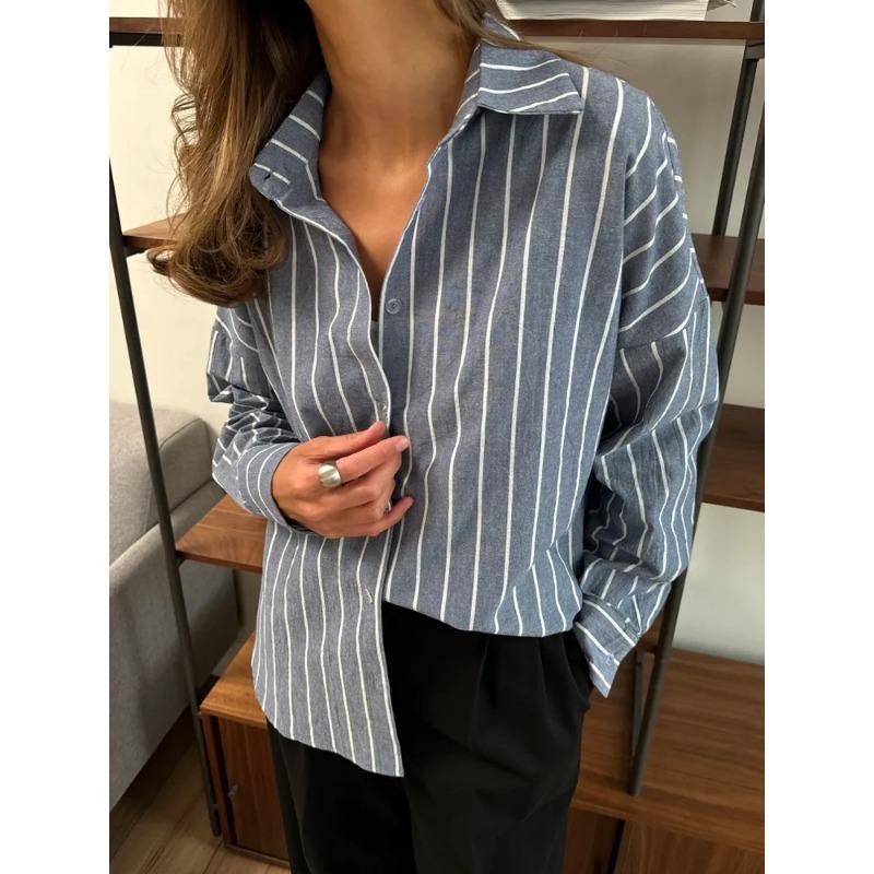 

Летняя полосатая рубашка для верхней одежды, женский кардиган с длинными рукавами XL сине серый