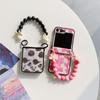 For Samsung Galaxy Z Flip5 5G Case Hinge Design Lacquered Pattern PU Leather+PC Phone Cover with Bead Chain