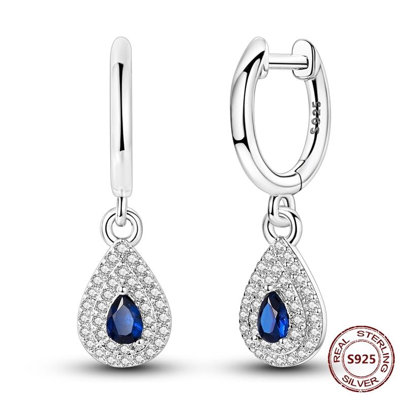 Shining Blue Zircon Owl Earrings 925 Silver Evil Eyes Earrings for Women Wedding Engagement Planet Moon Star Zirconia Jewelry