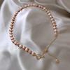 Romantic Pink Baroque Freshwater Pearl Choker Necklace For Women With Gold OT Toggle Clasp Pendant Jewelry