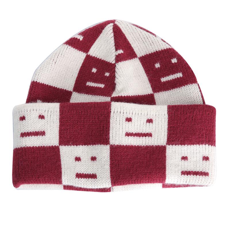 Cold Hat Women's Street Big Hat, Warm Around Autumn and Winter, Thickened Knitted Hat Women's Fashion Ear Protection, Smiling Face, Wool Hat Women