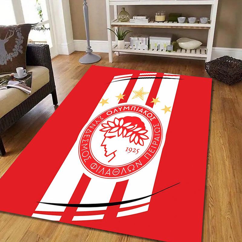 Olympiacos F.C.2 Flannel Pattern Square Carpet,Area Rug,Carpet Rug for Living Room Bedroom Sofa Playroom Decor,Non-slip Floor Mat