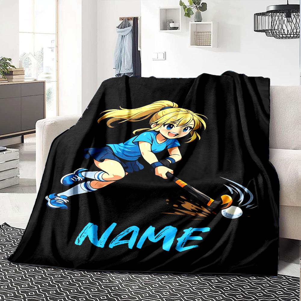 Custom Name Hockey Theme Printed Blanket - Perfect for Couch, Bed, Travel & Outdoor Use | Machine Washable, Cozy & Durable.
