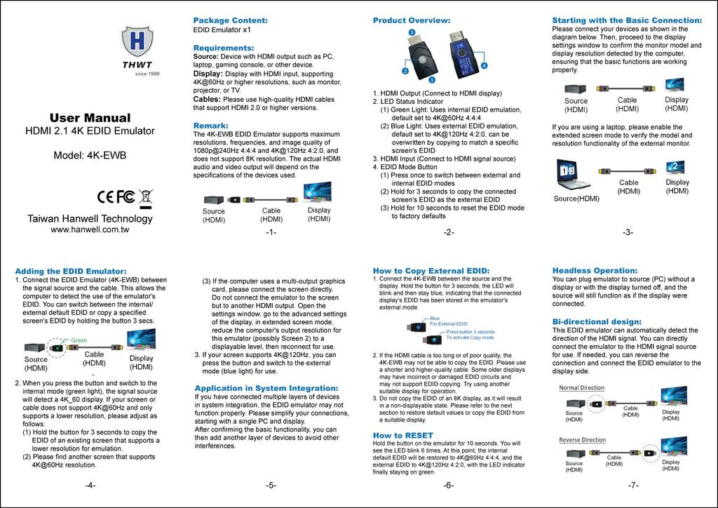 THWT HDMI 4K EDID Emulator supports SCDC and EDID copying and HDCP preset EDID for and Black 2.1 (Model 4K-EWB), emulation, pass-through (not