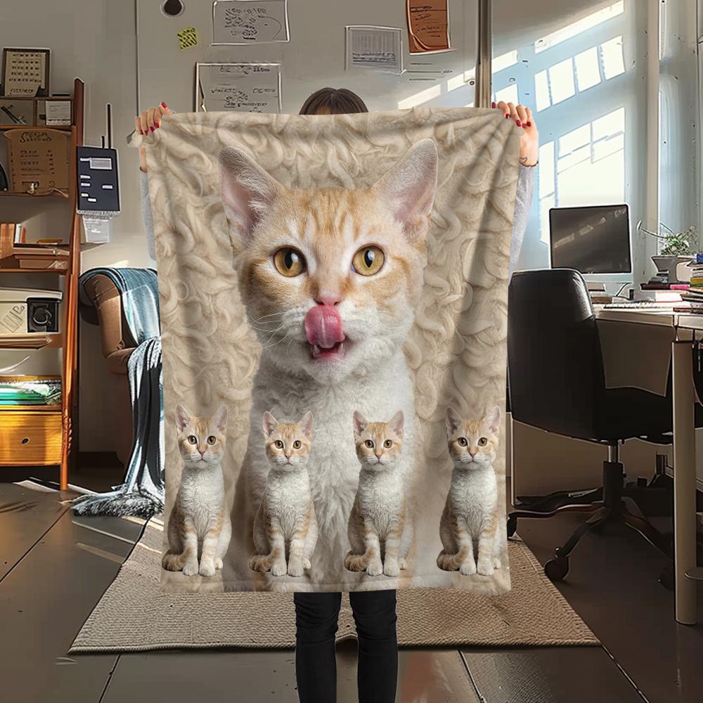 1Pc Cute Yellow Cat Print Flannel Blanket, High quality Comfortable for All Seasons, Home Decor, Warmth and Comfort, Perfect for Gifts