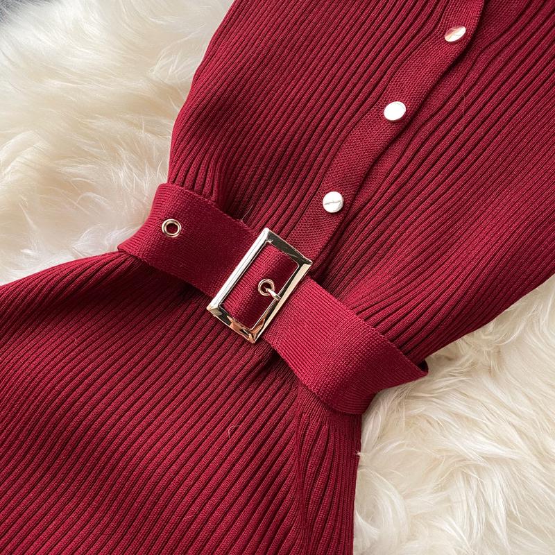 RUGOD European and American Dress Women's New Breasted Lace-up Waist and Hips Elastic Knitted Sleeveless Sexy Hip Dress