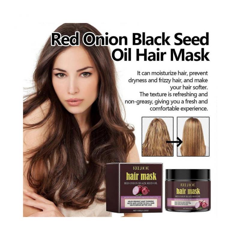 Eelhoe Red Onion Black Seed Oil Hair Mask Manic Strong Fluffy Hair Glowing Smooth Shiny Hair Mask