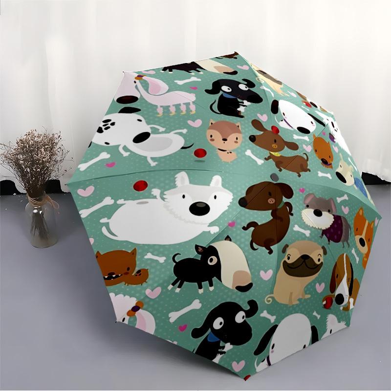 1pc Dogs Hearts Fashionable Automatic Opening/Closing Folding Umbrella with 8 Bones, Windproof Portable, Daily Use146