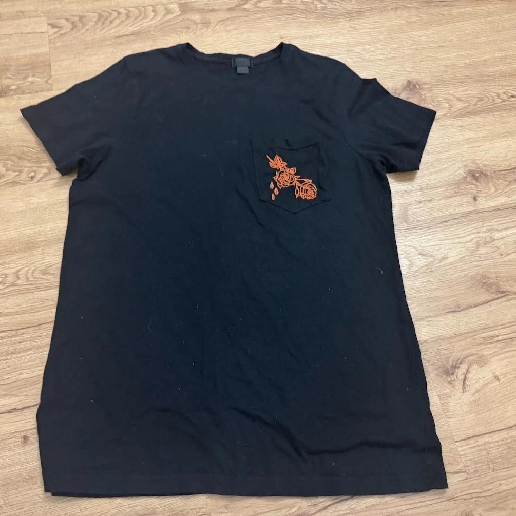 En Noir Black Cotton Cashmere Flower Pocket Tee Size XL S