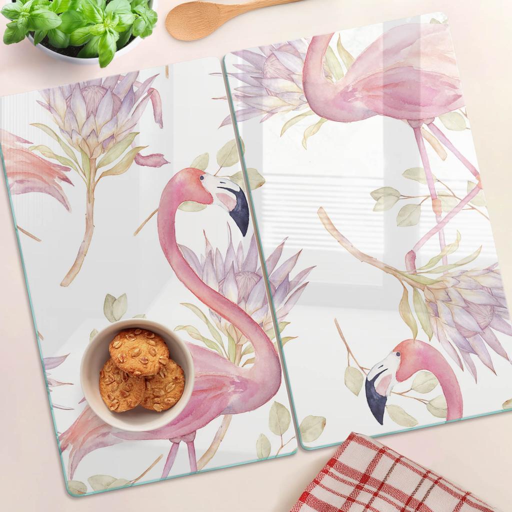 Kuchenne Wielofunkcyjne Dekoracyjne Deski Hartowane Flamingi 2X30X52 Cm