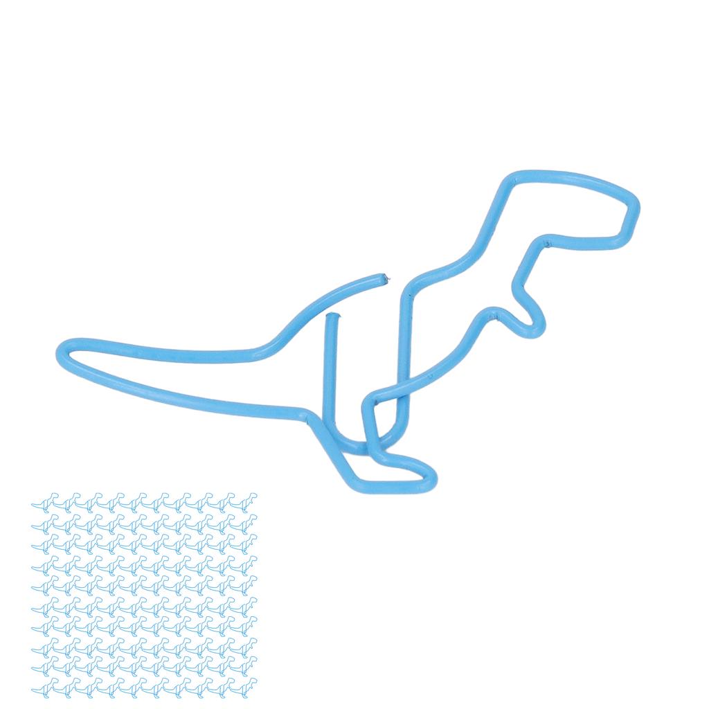 100Pcs Funny Paper Clips Cute Dinosaur Shape Electroplating Process Blue Paper Clips for Offices Home School