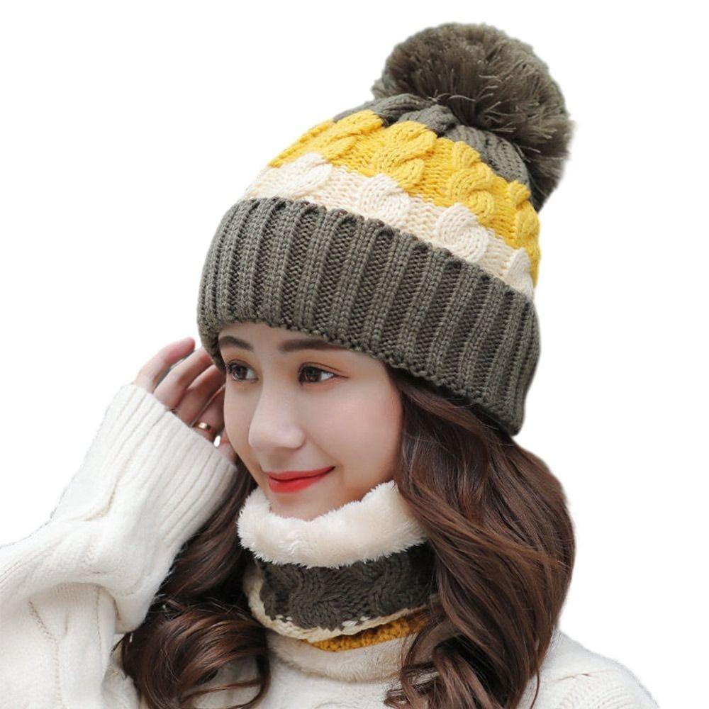 Coral Fleece Woolen Hat Soft Hooded Thermal Cap Fashion Cold Proof Scarf  School