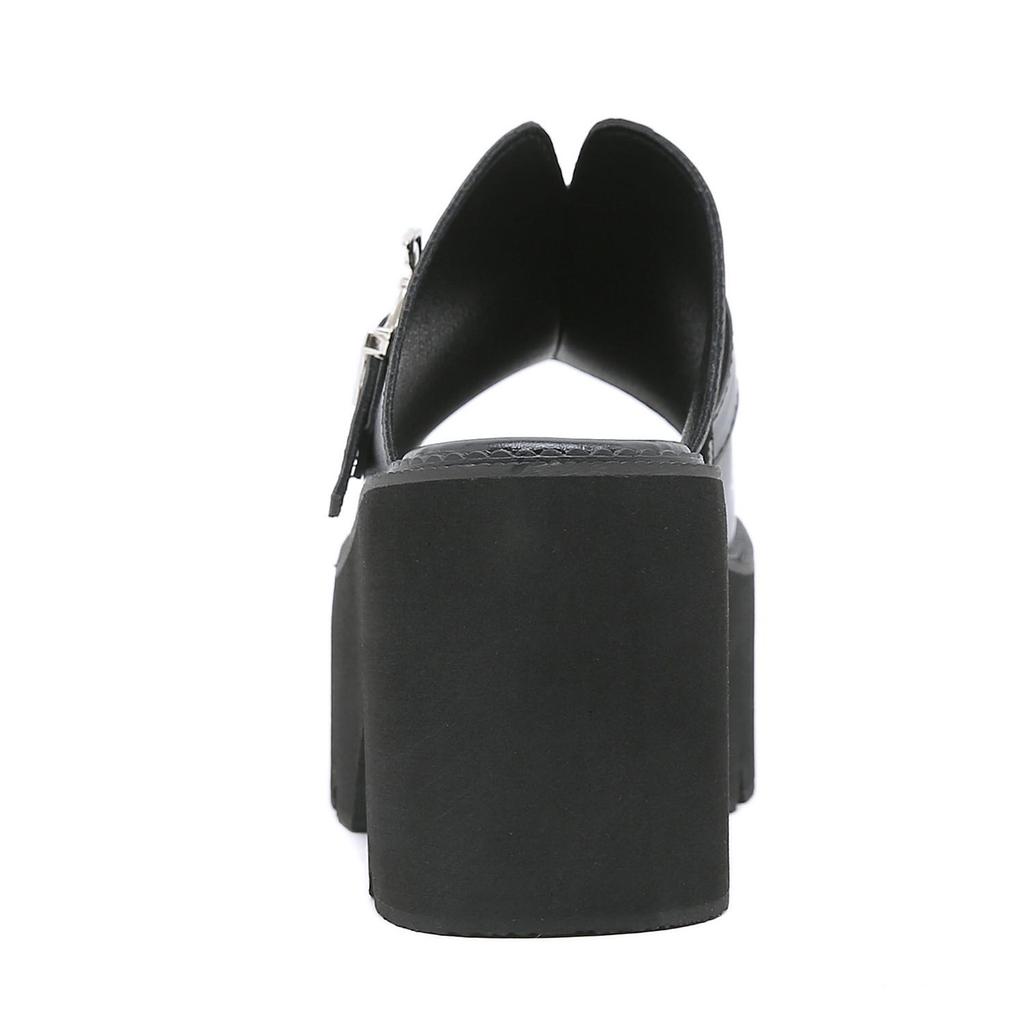 Gdgydh Goth Bat Buckle Mule Sandals for Women Heel Open Toe Thick Platform Summer Shoes Sligbacks Plus Size Black Slip On