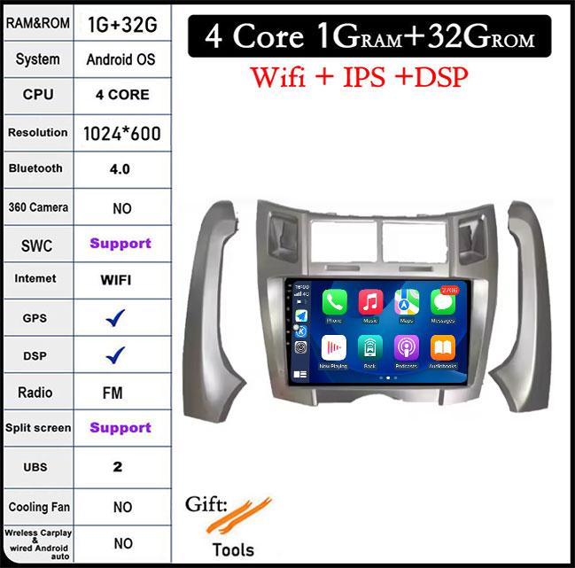 

9 дюймов Для Toyota Yaris Vizi 2005-2012 Android AutoCarplay Мультимедийный плеер Автомагнитола Беспроводной GPS-навигатор 4G WIF|BT