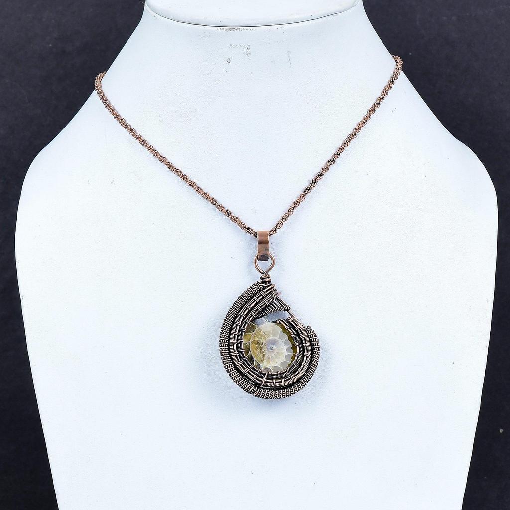 Ammolite 999 Copper Wire Wrapped Pendant, Handmade Gemstone Jewelry Pendant For Memorial Day