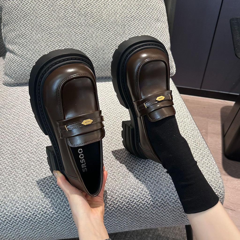Loafers women's single shoes 2025 new spring and autumn black platform women's shoes British style small leather shoes women's versatile shoes