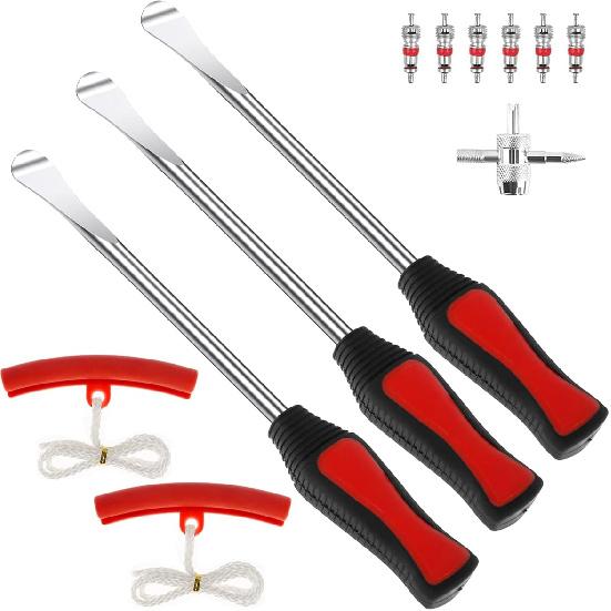 13Pcs Motorcycle Tyre Repair Tool,11.5" Tire Spoon Changer Tools Set With 3 Tire Levers Spoon & 2 Sleeves & 6 Valve Core & Wrench, Tire Tool Kit