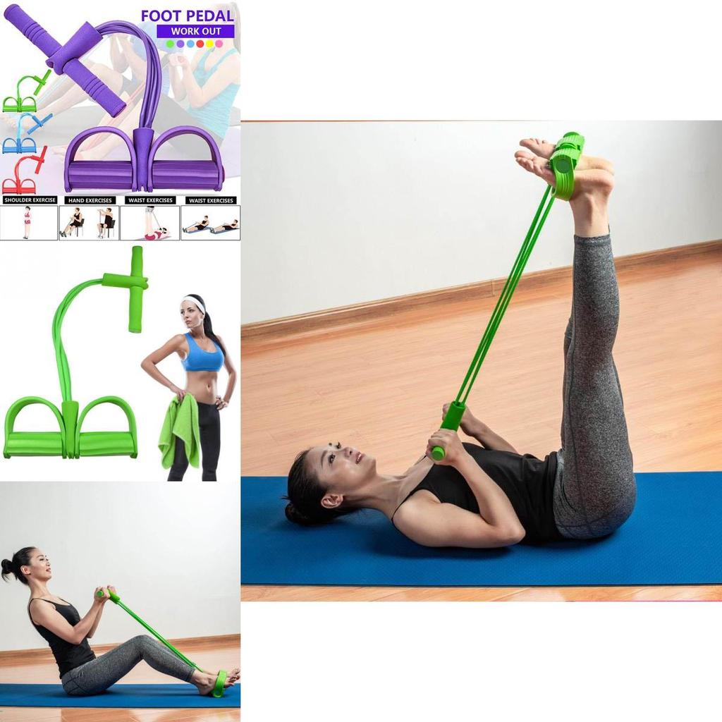 4 Gum Fitness Tube Resistance Bands Latex Pedal Exerciser Situp Pull Rope Bands