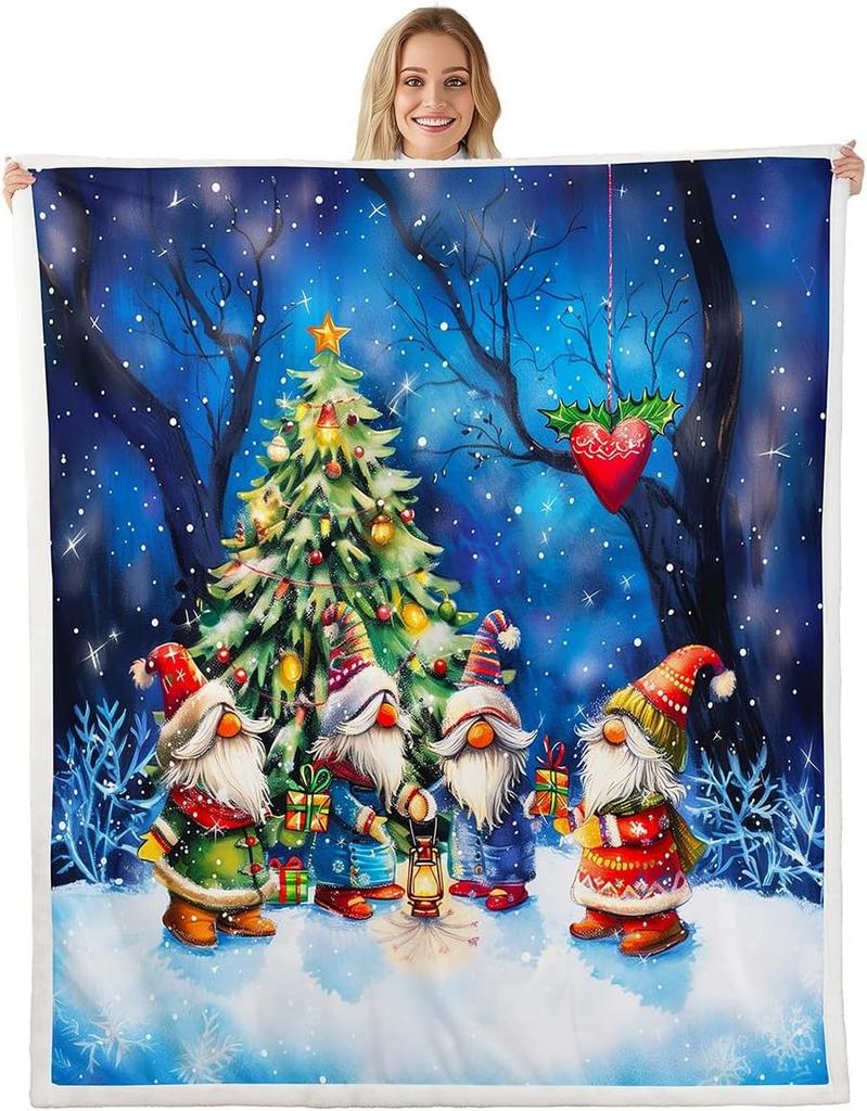 Santa Claus Blanket for Boys Girls Kids Super Soft Warm Pink Bowknot Sherpa Fleece Blanket White Snowflake Throw Blankets Grid