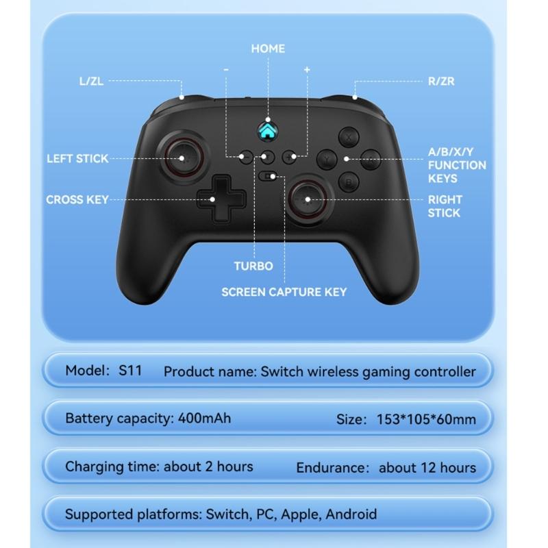 Wireless Bluetooth-compatible Gamepad for NS SwitchPro Game Controller Adjustable Vibration Wake Up For SwitchPro PC
