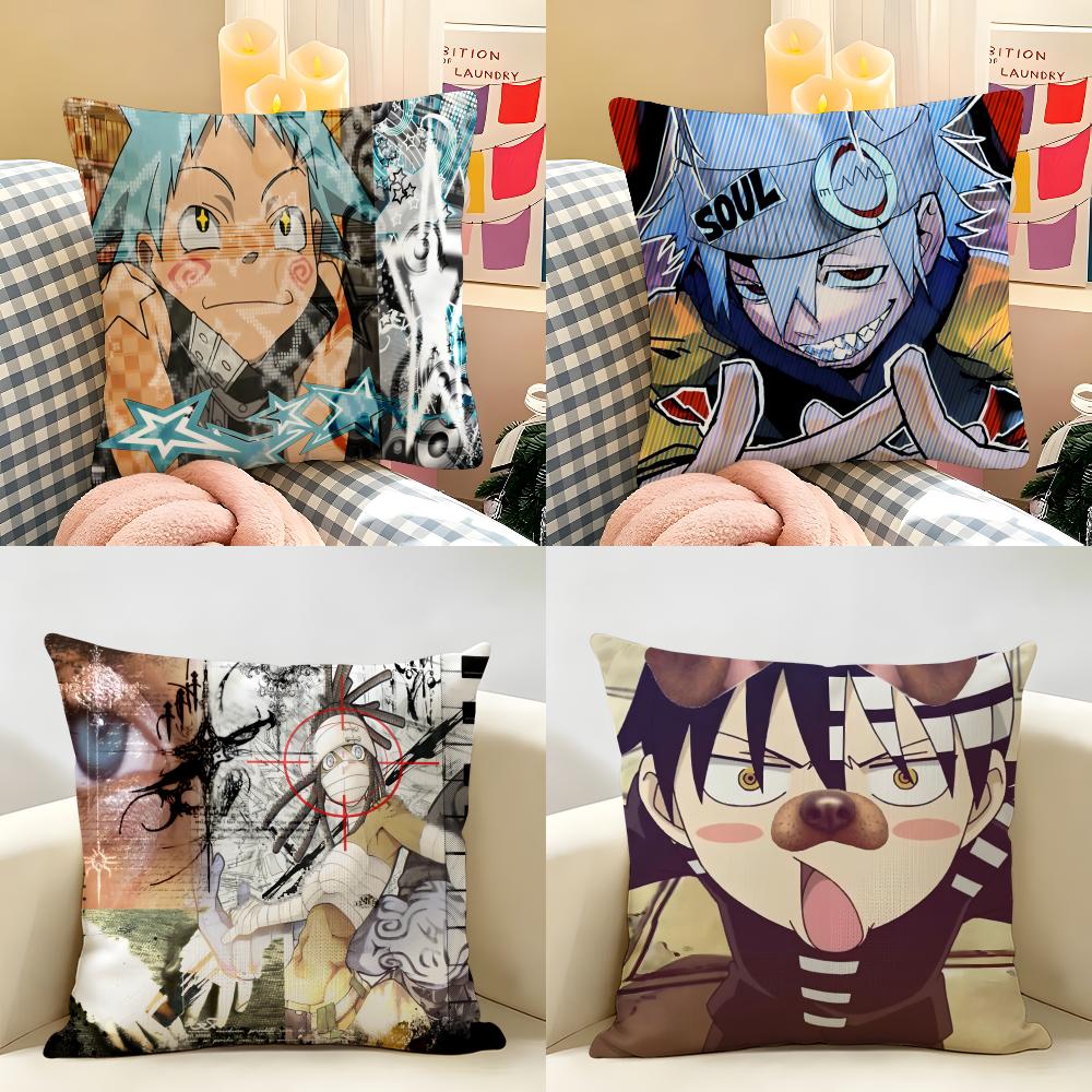SSoul Eater Anime Evans Cushion Cover Natural Linen Organic Fabric DoubleSided Printing Room Sofa Decor Pillow Case