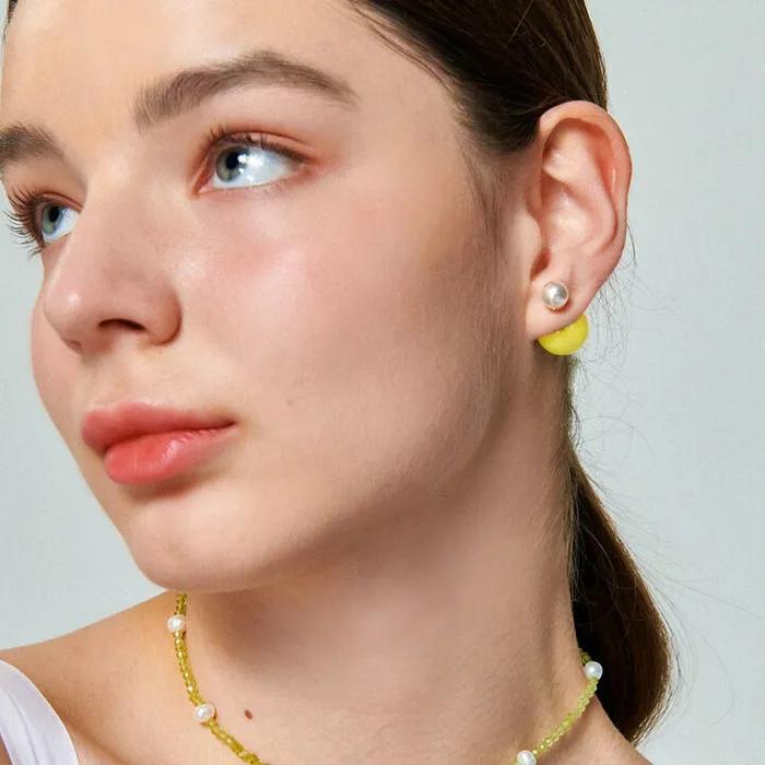 Lemon And Pearl Frontback Silver Earring Ie337 [Silver]