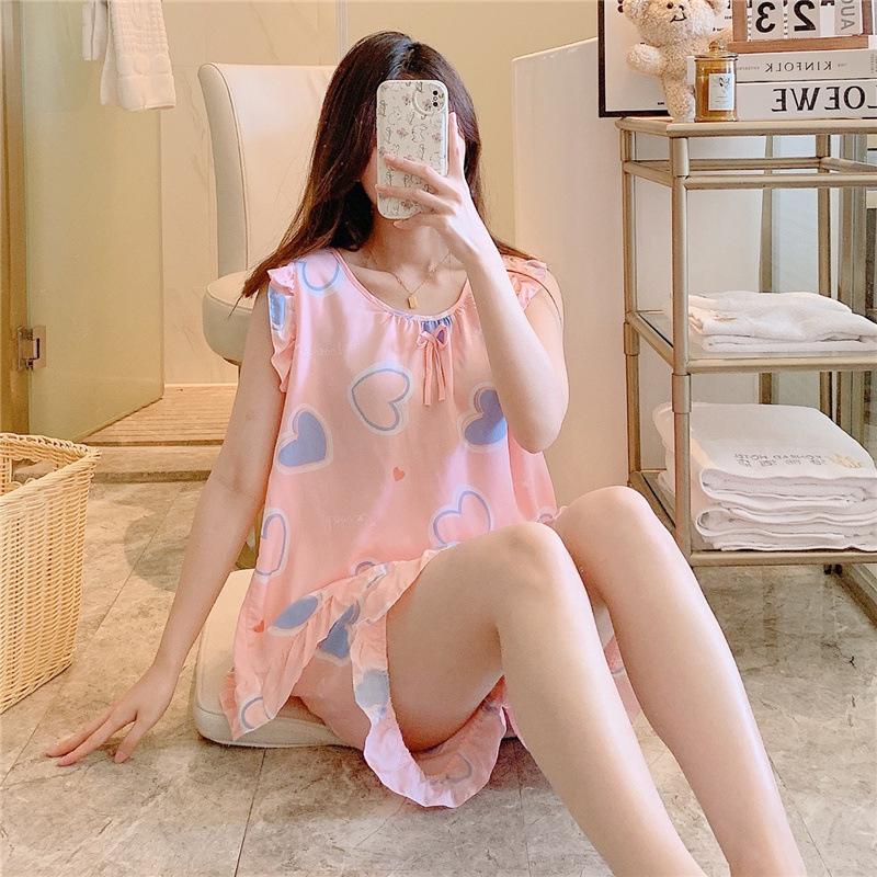 Pijamas de Algodão e Seda Feminino Fino Sexy Algodão Seda Regata Shorts Conjunto de Duas Peças Roupa de Dormir Verão