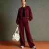 Women's Casual Zip-Up Jacket Stripe Matching Set