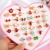 10/20/36 Pcs Cute Adjustable Rings Children Girls Pretend Play Makeup Toys Cartoon Crystal Jewelry Alloy Animal Enamel Ring
